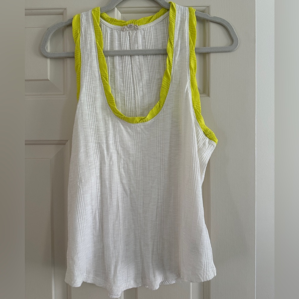 Pilcro White Tank Top with Bright Yellow Trim